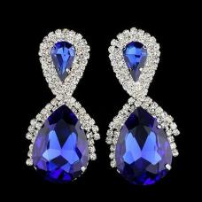 Красиві жіночі сережки з гірським кришталем сині краплі води, вечірні сережки